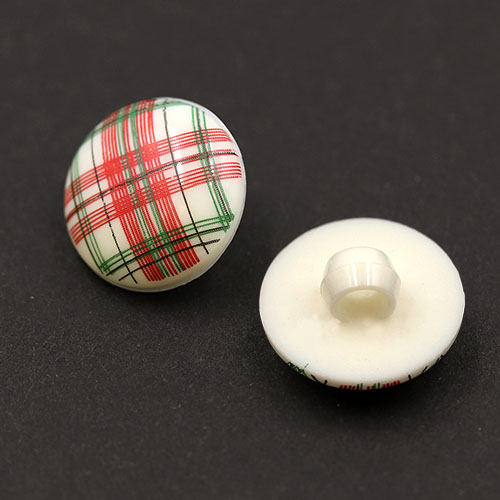 19766 Sullivans 13mm Round Plastic Shank Buttons With Red & Green Tartan - White - 28 In A Tube