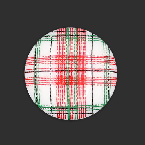 19773 Sullivans 15mm Round Plastic Shank Buttons With Red & Green Tartan - White - Bag Of 100