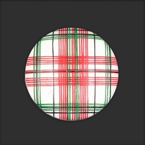 19774 Sullivans 18mm Round Plastic Shank Buttons With Red & Green Tartan - White - Bag Of 100