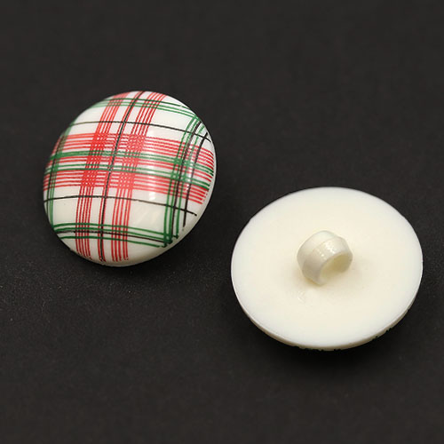 19774 Sullivans 18mm Round Plastic Shank Buttons With Red & Green Tartan - White - Bag Of 100