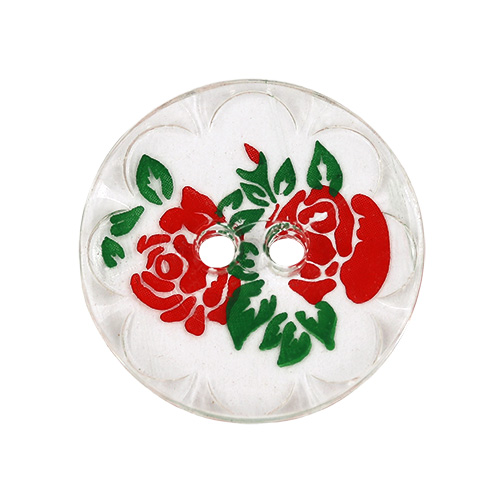 19787 Sullivans 20mm Round Plastic Buttons With Two Holes - Red Flower - Clear - 20 In A Tube