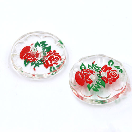 19787 Sullivans 20mm Round Plastic Buttons With Two Holes - Red Flower - Clear - 20 In A Tube