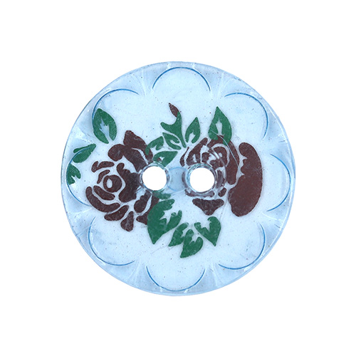 19789 Sullivans 20mm Round Plastic Buttons With Two Holes - Red Flower - Clear Blue - 20 In A Tube