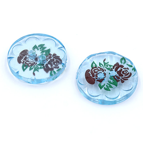 19789 Sullivans 20mm Round Plastic Buttons With Two Holes - Red Flower - Clear Blue - 20 In A Tube