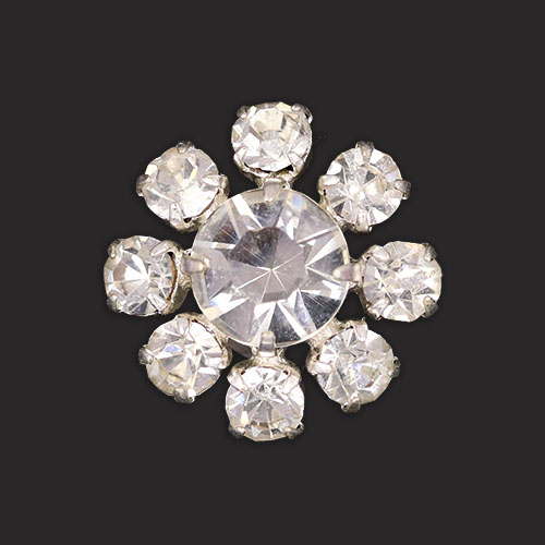 19835 Sullivans 15mm Diamonte Round Shank Button - Cluster Style - Silver - 7 In A Tube