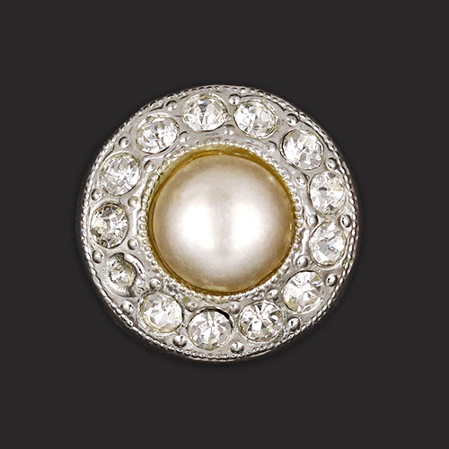 19847 Sullivans 15mm Pearl Encased By Diamonte Round Shank Button - Silver - 6 In A Tube