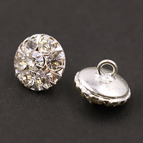 19855 Sullivans 11mm Round Diamonte Shank Button - Silver - Bag Of 100