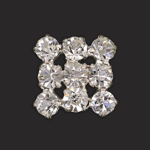 19858 Sullivans 11mm Diamonte Square Shank Button - Silver - 8 In A Tube