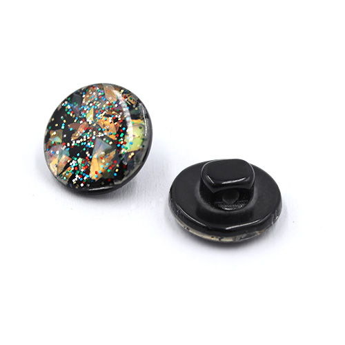 20016 Sullivans 12mm Round Plastic Shank Button - Black With Multi-coloured Sparkles - 110 In A Tube