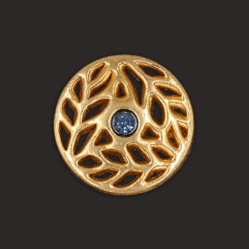 20025 Sullivans 15mm Round Metal Button With Gold Filigree Pattern & Royal Stone In Middle - 18 In A Tube 