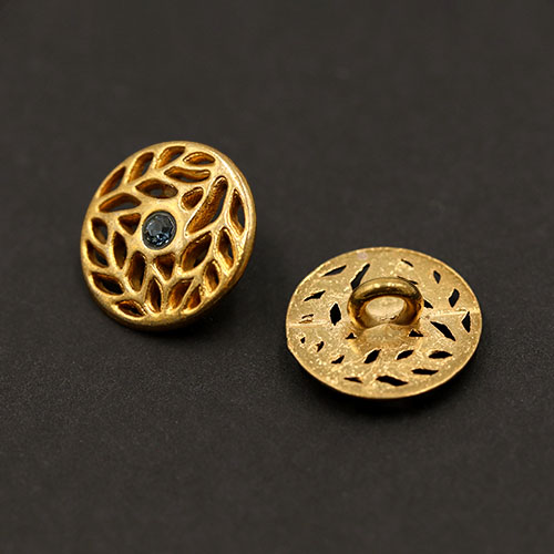20025 Sullivans 15mm Round Metal Button With Gold Filigree Pattern & Royal Stone In Middle - 18 In A Tube 