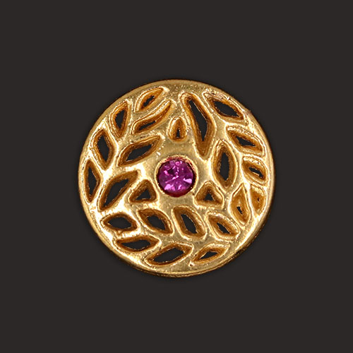 20027 Sullivans 15mm Round Metal Button With Gold Filigree Pattern & Pink Stone In Middle - 18 In A Tube 