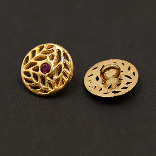 20027 Sullivans 15mm Round Metal Button With Gold Filigree Pattern & Pink Stone In Middle - 18 In A Tube 