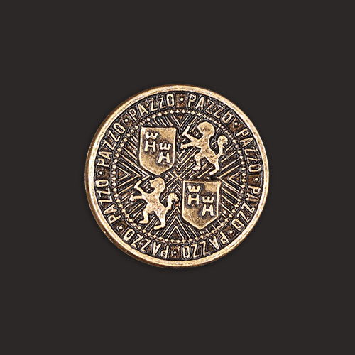 20134 Sullivans 15mm Round Metal Shank Button With Emblems - Old Gold - 31 In A Tube 