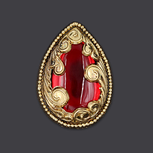 20269 Sullivans 40mm One Terrific Shank Button - Red/gold Teardrop - 1 Pc