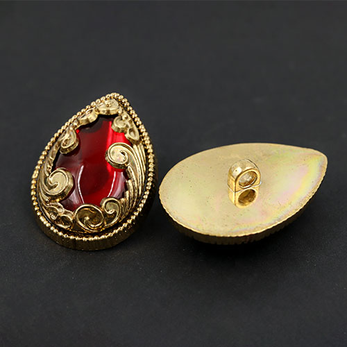 20269 Sullivans 40mm One Terrific Shank Button - Red/gold Teardrop - 1 Pc