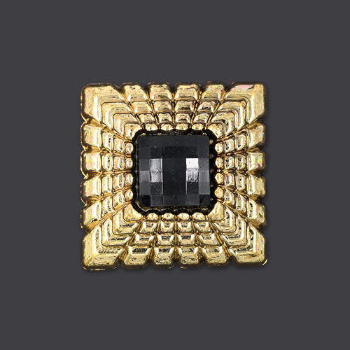 20273 Sullivans 30mm One Terrific Shank Button - Black Square With Gold Detailing - 1 Pc
