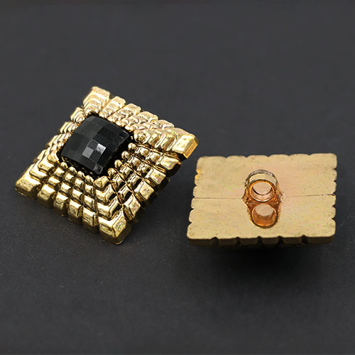 20273 Sullivans 30mm One Terrific Shank Button - Black Square With Gold Detailing - 1 Pc