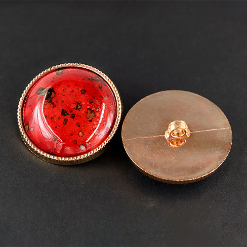 20274 Sullivans 38mm One Terrific Shank Button -round Red Marble Gold Edge - 1 Pc