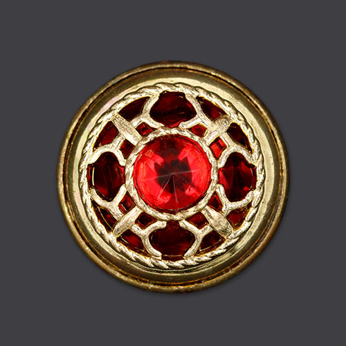 20275 Sullivans 43mm One Terrific Button - Round Red Encased With Gold Detailing - 1 Pc