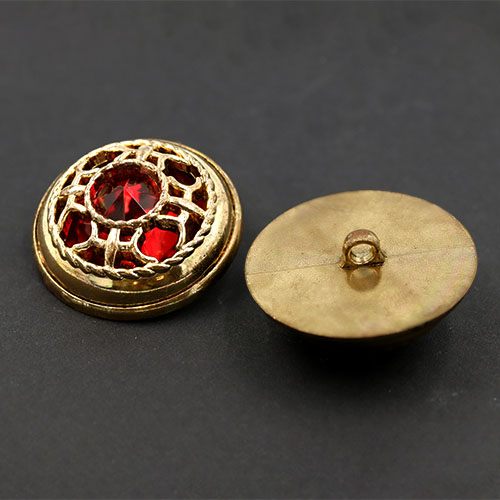20275 Sullivans 43mm One Terrific Button - Round Red Encased With Gold Detailing - 1 Pc
