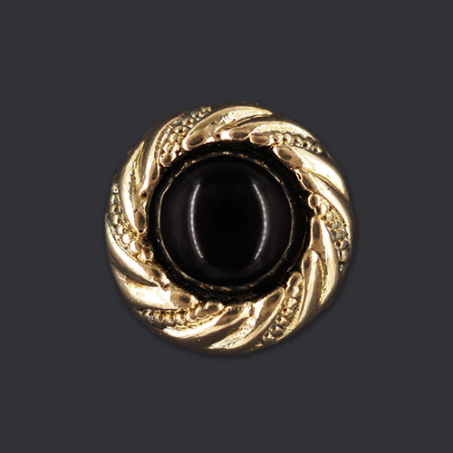 20398 Sullivans 13mm Round Plastic Button With Shank - Black With Gold Detailing - 58 In A Tube