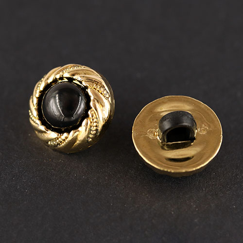 20398 Sullivans 13mm Round Plastic Button With Shank - Black With Gold Detailing - 58 In A Tube