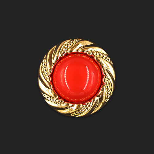 20412 Sullivans 17mm Round Plastic Button With Shank - Red With Gold Detailing - 41 In A Tube