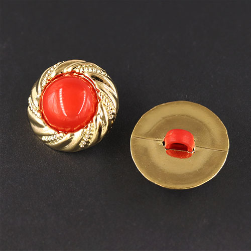 20412 Sullivans 17mm Round Plastic Button With Shank - Red With Gold Detailing - 41 In A Tube
