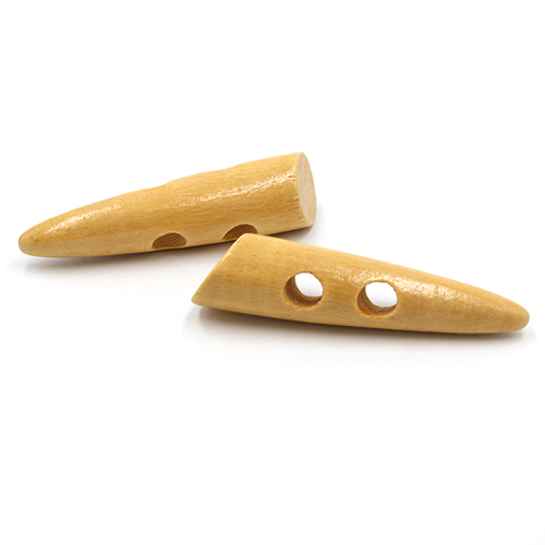 20673 Sullivans 60mm Wooden Toogle Button With Two Holes With Point - Light Wood - 9 In A Tube