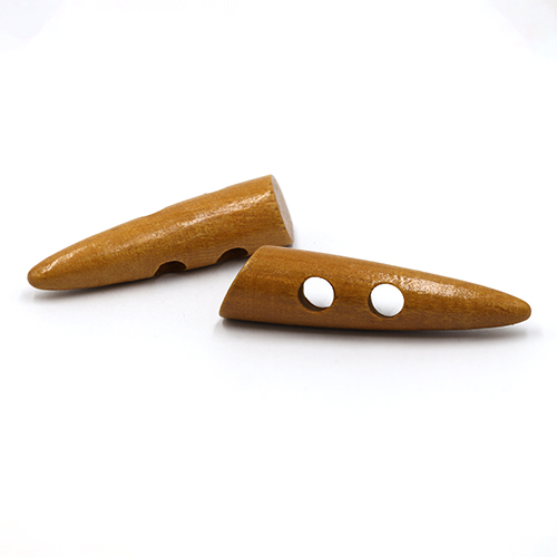 20687 Sullivans 60mm Wooden Toogle Button With Two Holes With Point - Tan Wood - 9 In A Tube