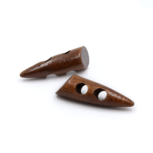 20700 Sullivans 40mm Wooden Toogle Button With Two Holes With Point - Dark Wood - 16 In A Tube