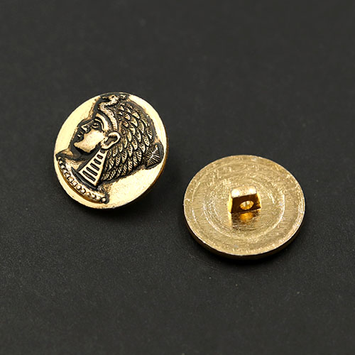 20855 Sullivans 19mm Round Metal Shank Button With Egyptian Pharoah - Gold - 22 In A Tube 