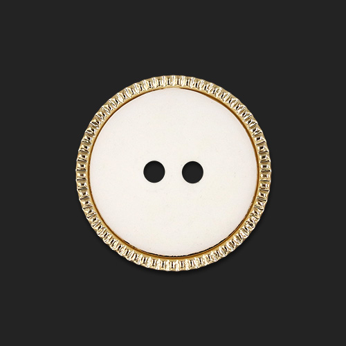 20892 Sullivans 19mm Round Plastic Button With Two Holes - White With Fine Gold Border - 37 In A Tube 