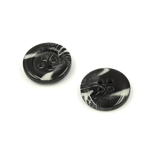 21138 Sullivans 15mm Round Plastic Button With Four Holes  - Raised Rim - Black Two Tone - 72 In A Tube 