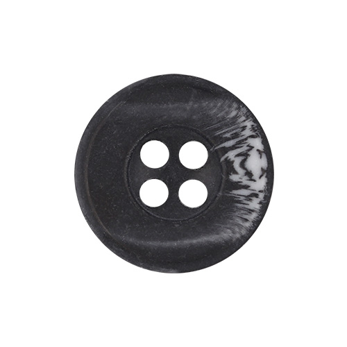 21154 Sullivans 15mm Round Plastic Button With Four Holes  - Raised Rim - Matt Black Two Tone - 72 In A Tu