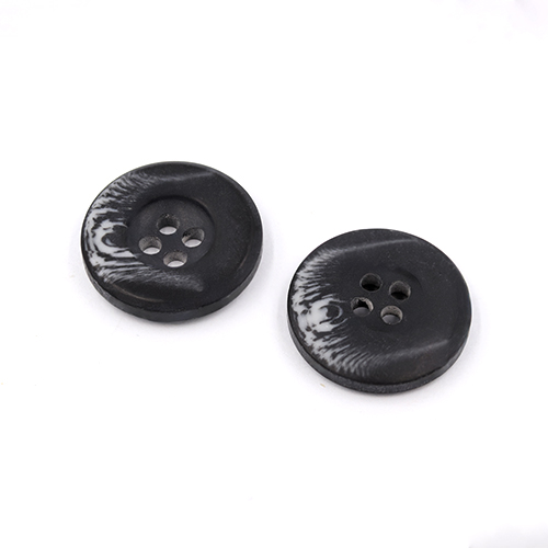 21162 Sullivans 20mm Round Plastic Button With Four Holes  - Raised Rim - Matt Black Two Tone - 42 In A Tu