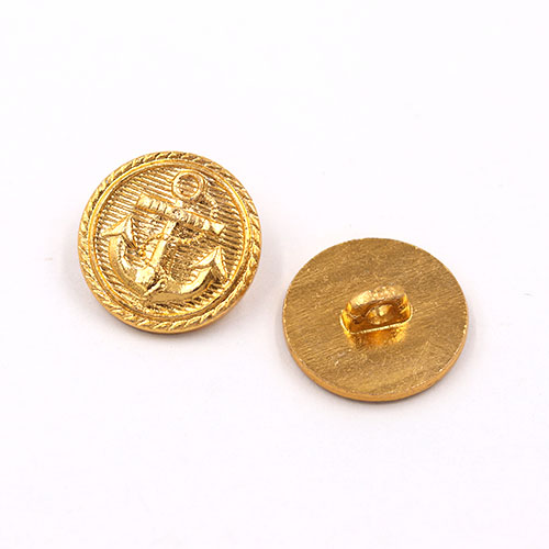 21518 Sullivans 15mm Round Metal Shank Button With Anchor - Gold - 40 In A Tube 