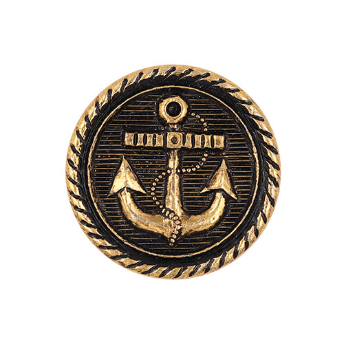 21521 Sullivans 21mm Round Metal Shank Button With Anchor - Black/gold - 21 In A Tube 
