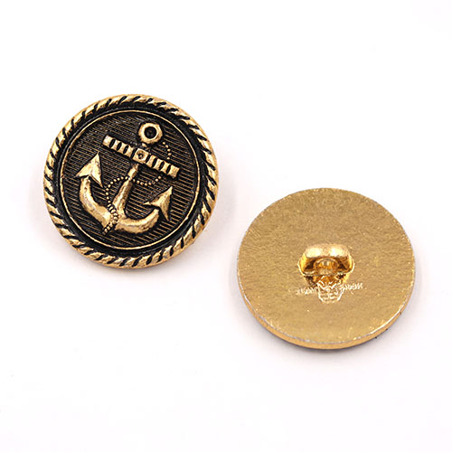 21521 Sullivans 21mm Round Metal Shank Button With Anchor - Black/gold - 21 In A Tube 