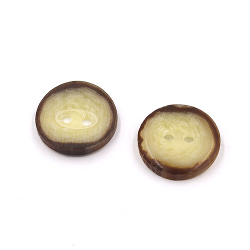 21550 Sullivans 15mm Round Plastic Button With Two Holes - Raised Edges - Cream With Brown Rim - 57 In A T
