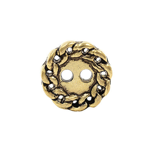 21852 Sullivans 12mm Round Plastic Button 2 Hole - Gold With Chain Loop Border - 72 In A Tube 