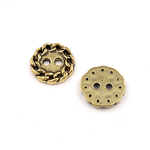 21852 Sullivans 12mm Round Plastic Button 2 Hole - Gold With Chain Loop Border - 72 In A Tube 