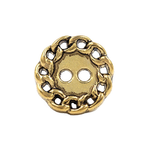 21853 Sullivans 15mm Round Plastic Button 2 Hole - Gold With Chain Loop Border - 63 In A Tube 