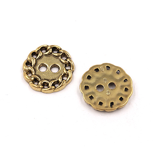 21853 Sullivans 15mm Round Plastic Button 2 Hole - Gold With Chain Loop Border - 63 In A Tube 