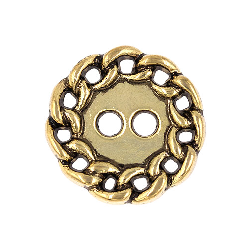 21855 Sullivans 21mm Round Plastic Button 2 Hole - Gold With Chain Loop Border - 46 In A Tube 