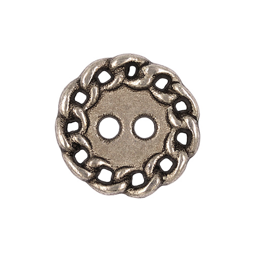 21858 Sullivans 17mm Round Plastic Button 2 Hole - Silver With Chain Loop Border - 56 In A Tube 