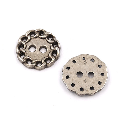 21858 Sullivans 17mm Round Plastic Button 2 Hole - Silver With Chain Loop Border - 56 In A Tube 