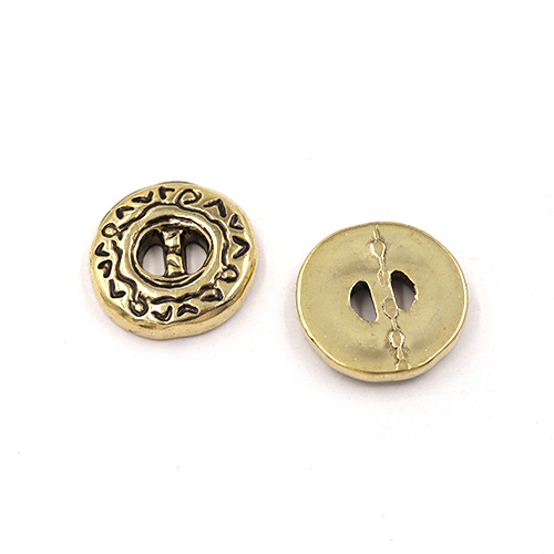 21860 Sullivans 12mm Round Plastic Button 2 Hole - Gold With Patterned Border - 64 In A Tube 
