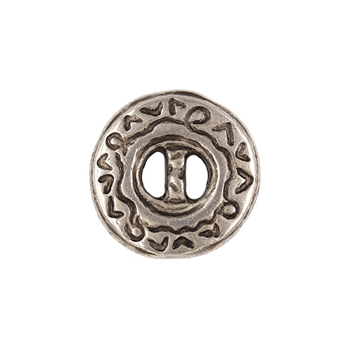 21864 Sullivans 12mm Round Plastic Button 2 Hole - Silver With Patterned Border - 64 In A Tube 